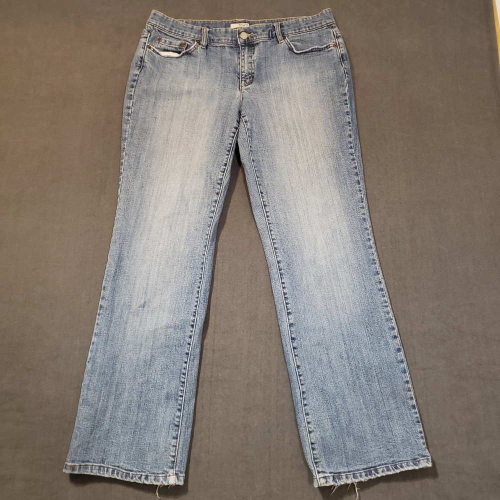 TINT Bootcut Jeans Womens 14‎ Blue Light Wash Stretch Denim Frayed Hem